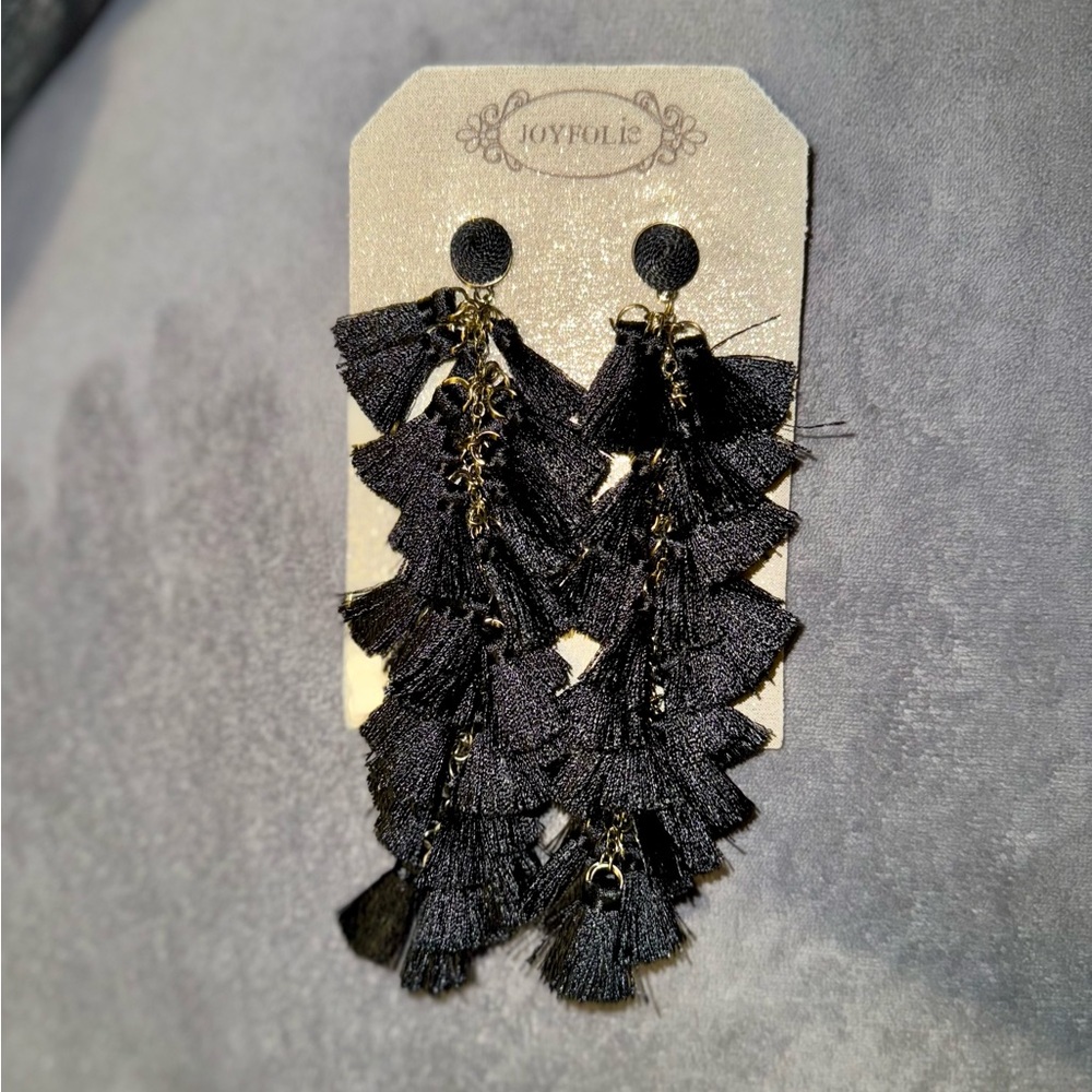 “New” Joyfolie Elegant Black Fringe Earrings